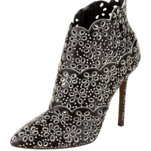 New Alaia Laser-Cut Leather Black White Booties 6US/36EU